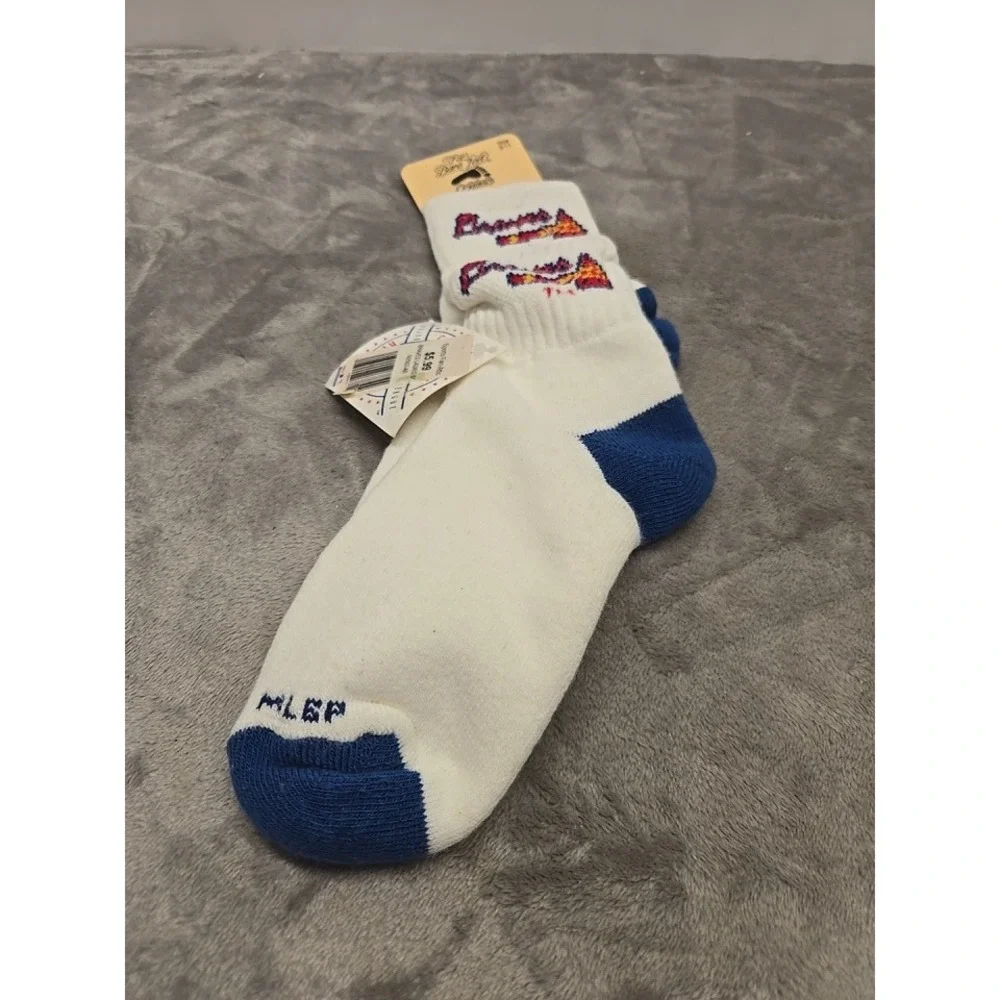 Vintage For Bare Feet Atlanta Braves MLB Crew Socks White Blue Made in USA 9-11